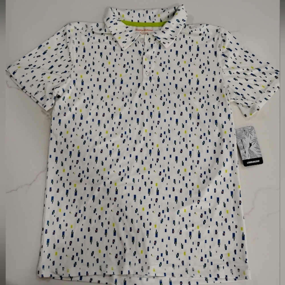 Tommy Bahama Active Kids White Patterned Shirt Size XL(14) NWT